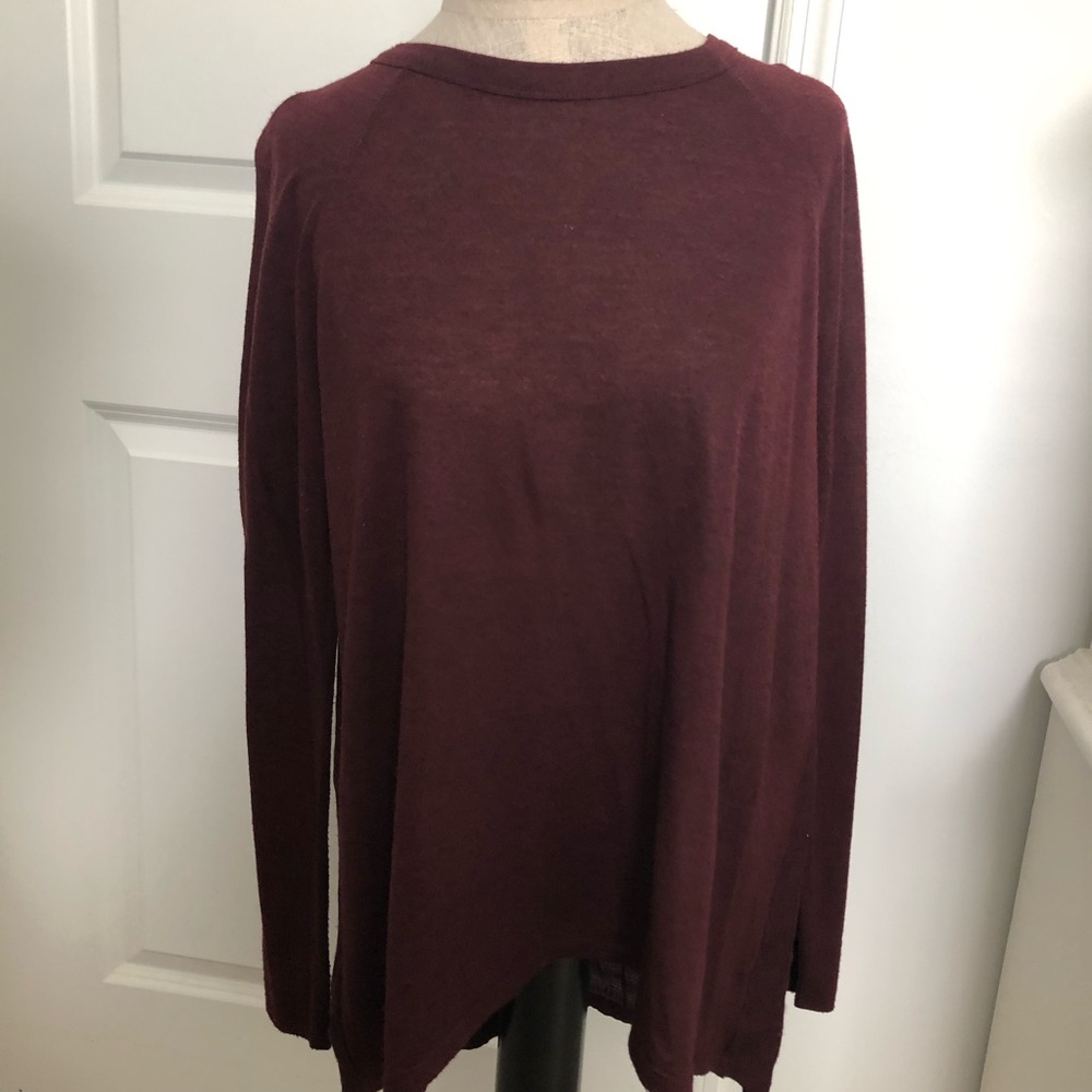LOFT Burgundy Mixed Media Long Sleeve Top
